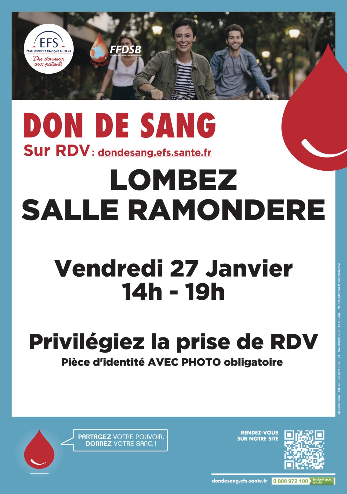 Don du sang Lombez 27 janvier