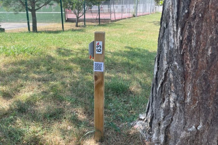 Course d'orientation à la base de loisir - un poteau Course d'orientation à la base de loisir - un poteau